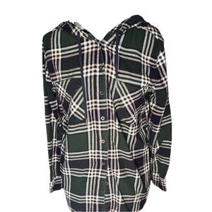 Garage Hooded Boyfriend Fit Plaid Flannel Shirt Sz S